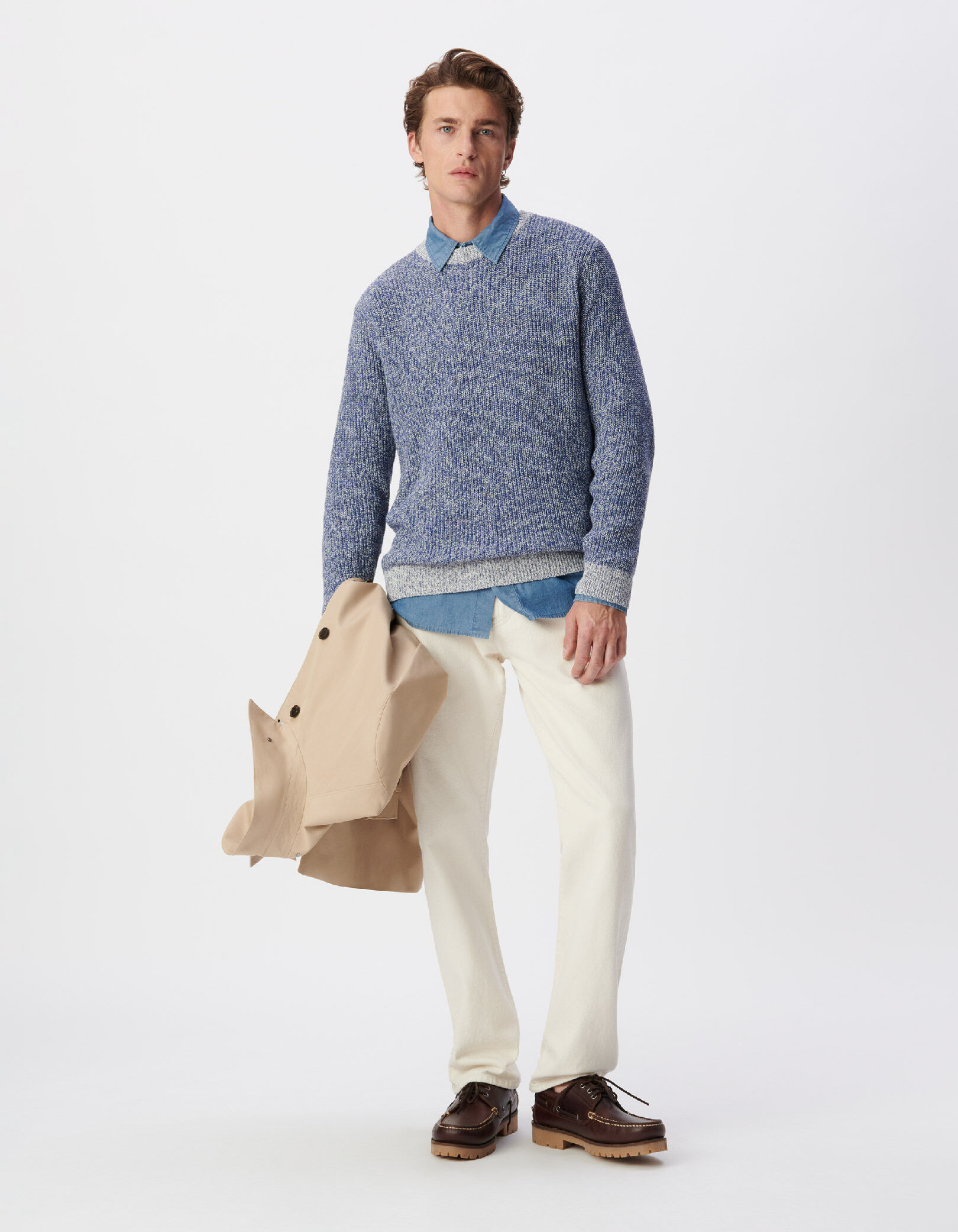 Pull bleu tricot mouliné Homme