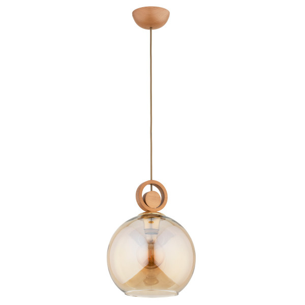 Lampa wisząca jasne drewno-bursztynowy SARA 1xE27x15W Alfa