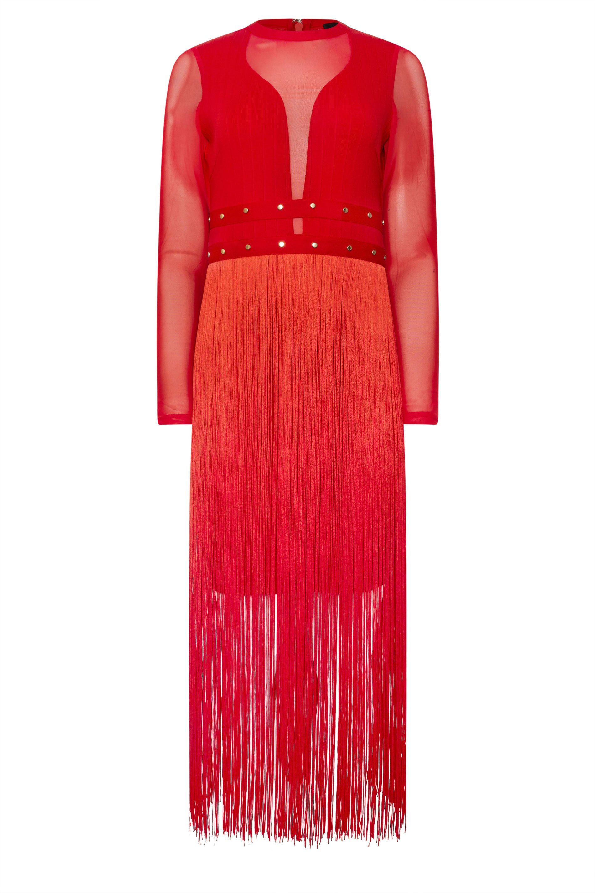 Star by Julien Macdonald Long Sleeve Tassel Midi Dress