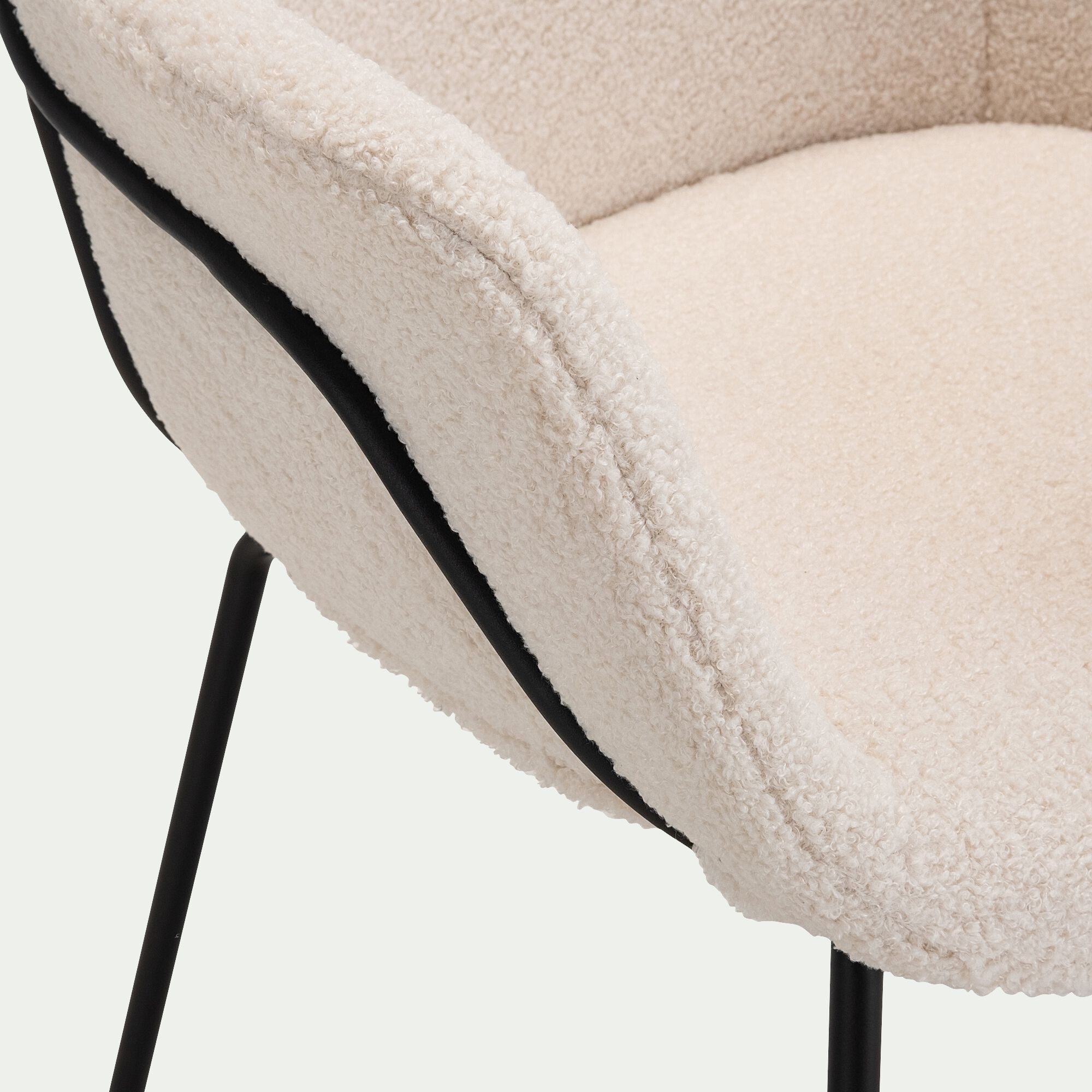 CHLOE - Chaise en tissu bouclette avec accoudoirs - blanc