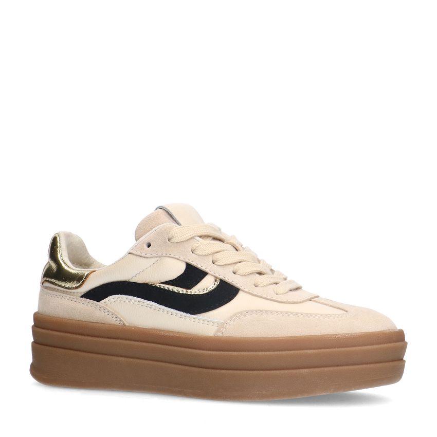 Manfield Beige leren sneakers met suède details