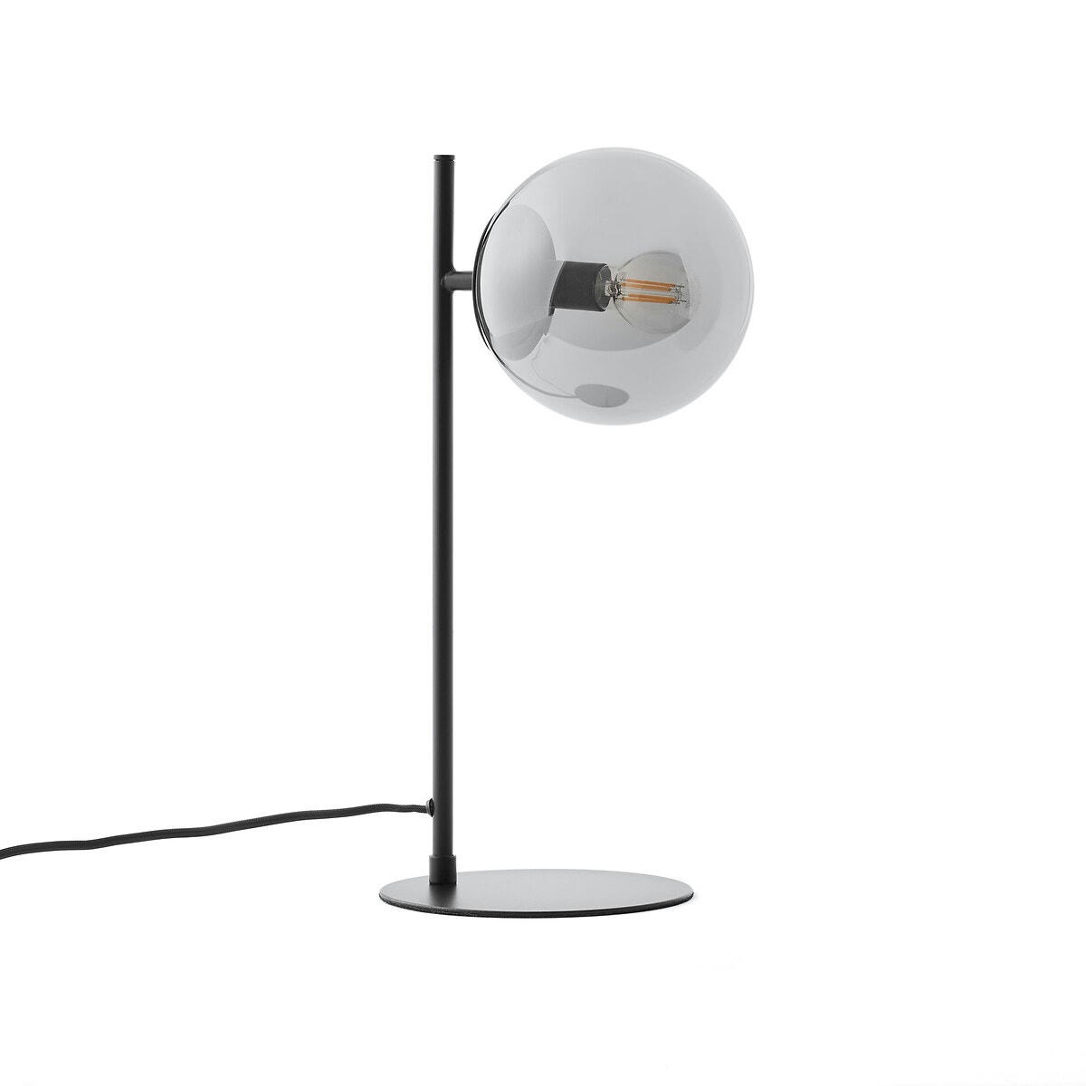 Lampe à poser métal acier et verre fumé, Atea