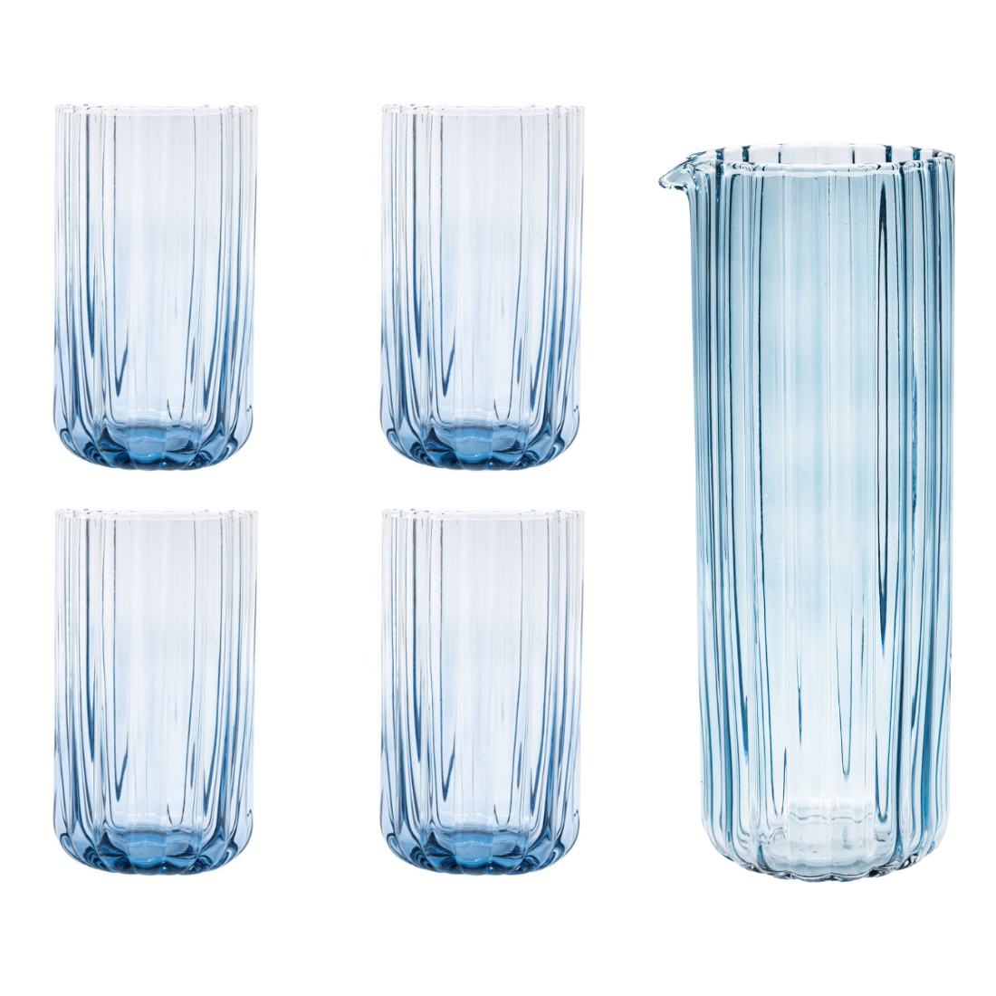 Brut Homeware | Set Gaia | Karaf   4 Longdrink | blauw