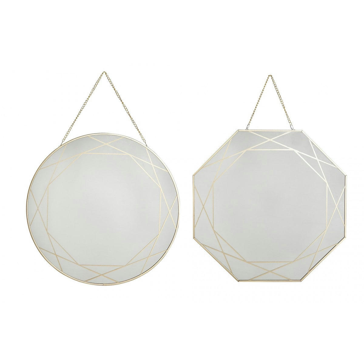 - Miroirs suspendus chainette métal doré D29cm - Lot de 2