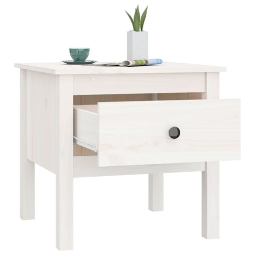 NNEVL Side Table White 50x50x49 cm Solid Wood Pine