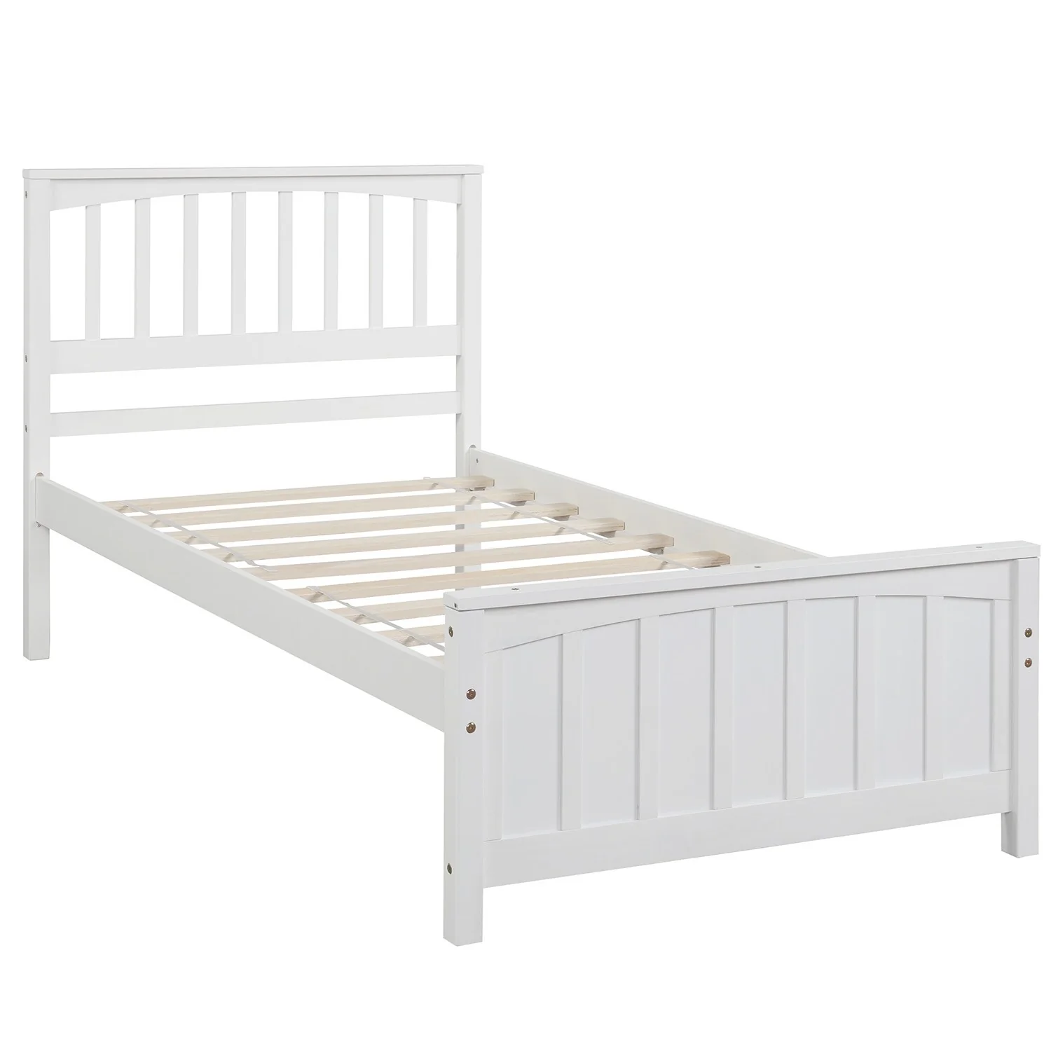 Twin Size Wood Platform Bed with Headboard and Footboard, Durable Pine Frame with Reinforced Slats