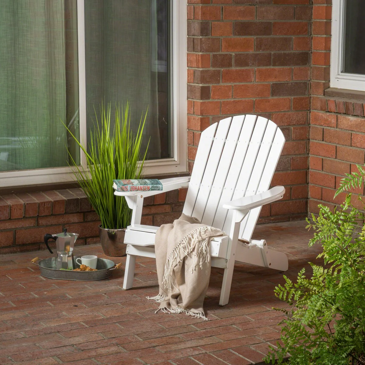 Outdoor Acacia Folding White Adirondack Chair
