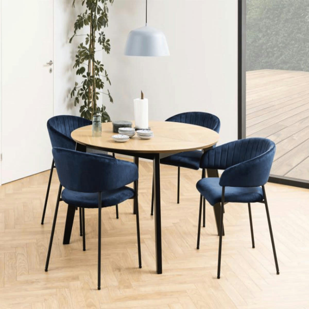 GEORGIA - Table ronde extensible en bois et métal noir