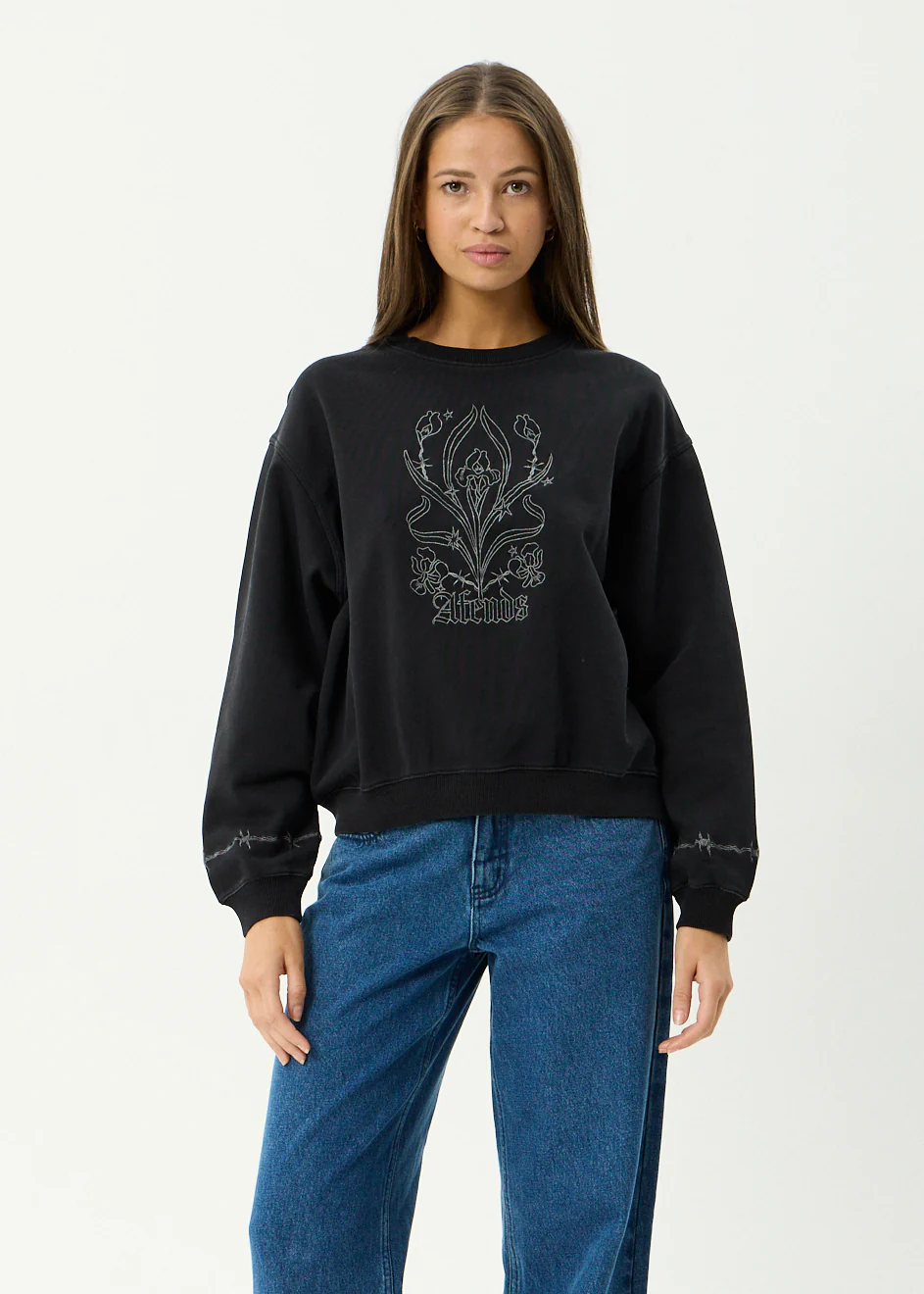 AFENDS Womens Good Nature - Crew Neck Jumper - Stone Black