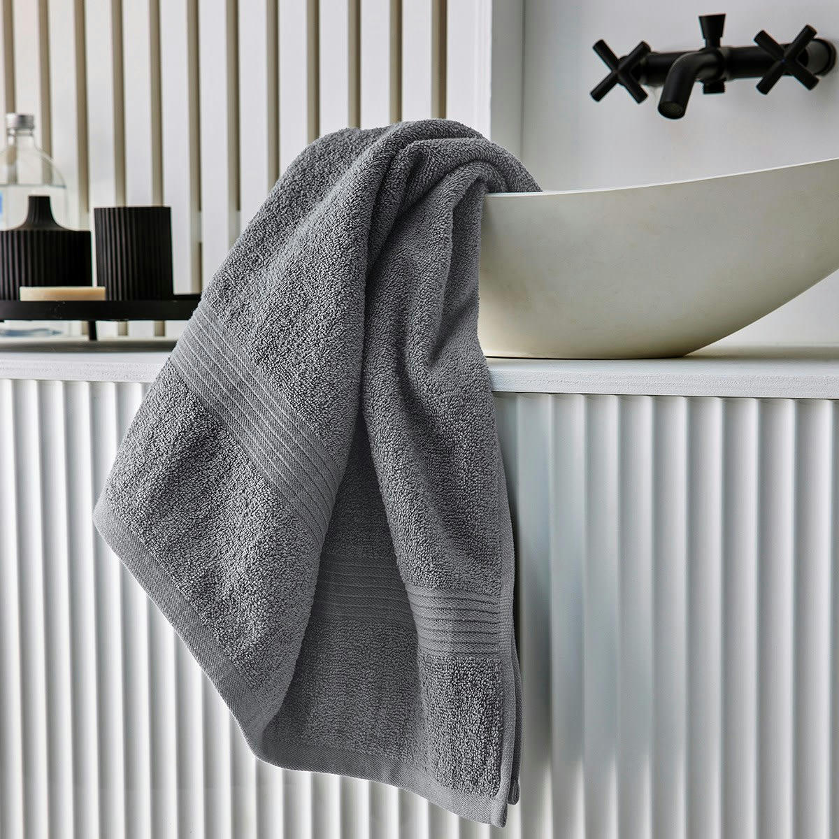 MEVAK BAÑO - Drap de bain uni en coton gris 70x130