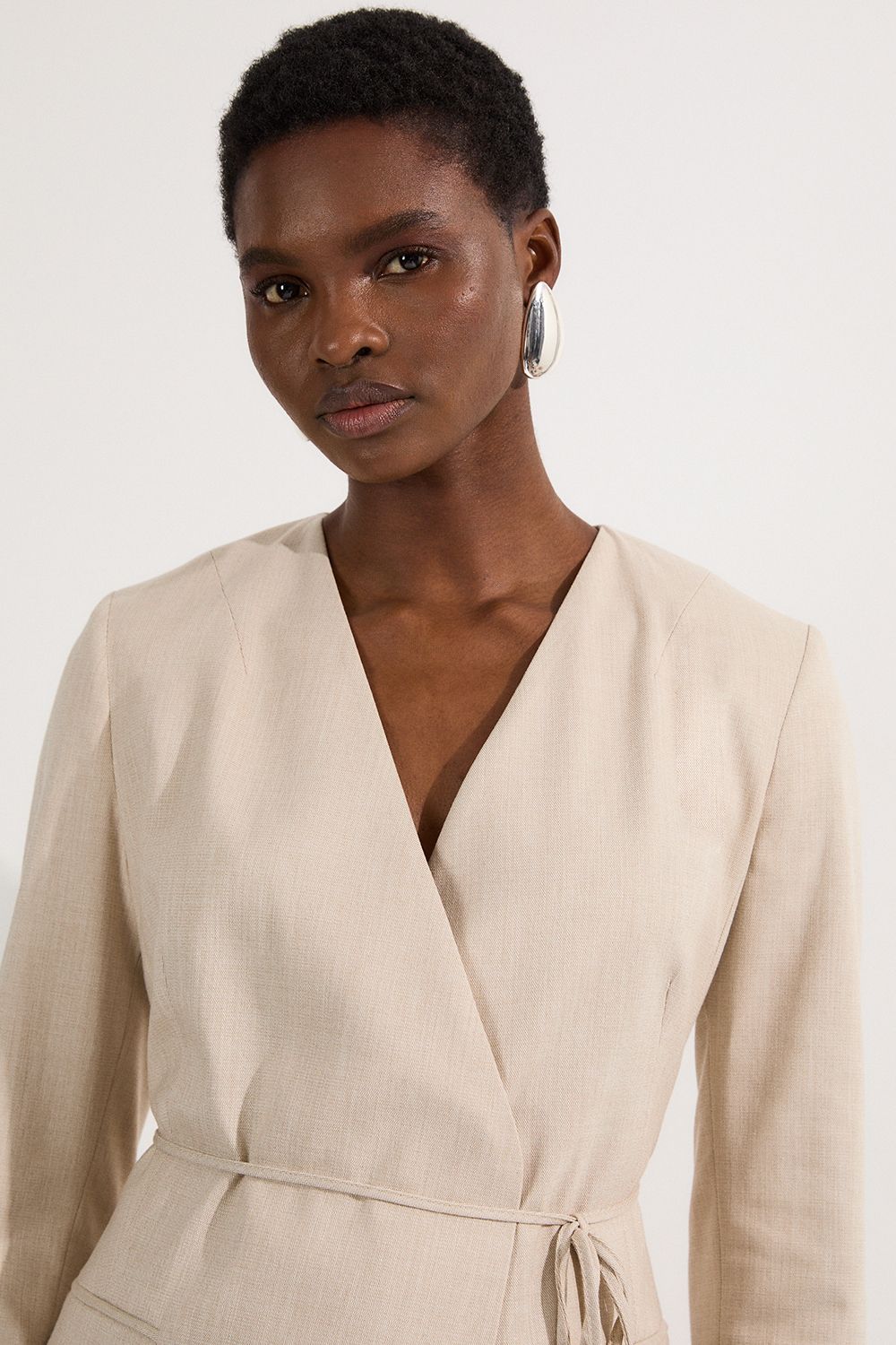 KarenMillen Petite Tailored Marl Tie Waist Blazer