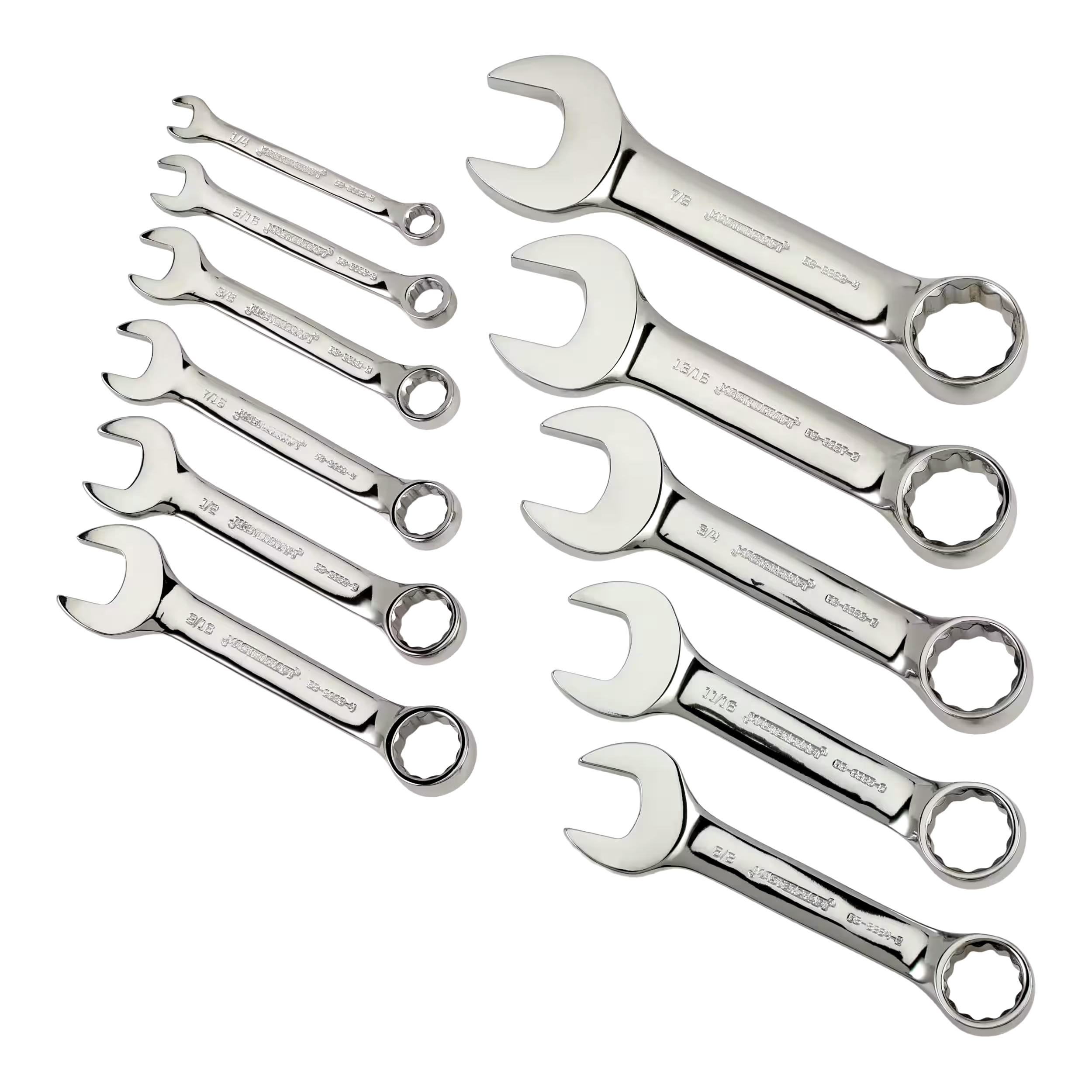 Mastercraft Combination Stubby Wrench Set, SAE, Assorted Sizes, 11-pc
