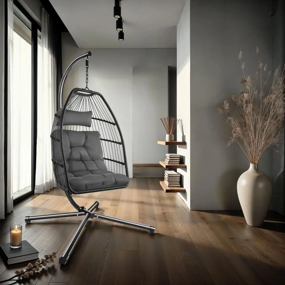 tectake Hangstoel - Donkergrijs - Gepoedercoat Stalen Frame - Binnen en Buiten