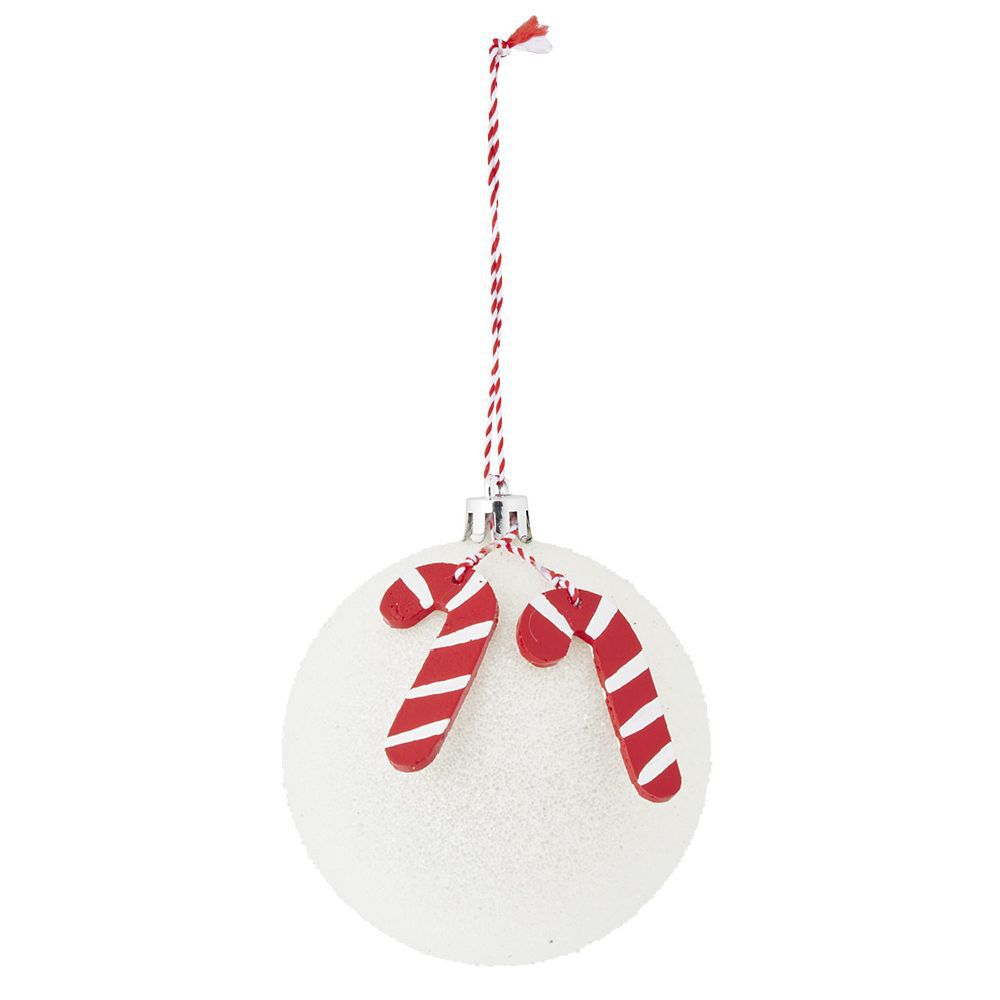Boule de No&euml;l blanche pampille sucre d'orge en bois Ø8cm
