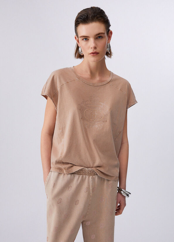 T-shirt in jersey con strass