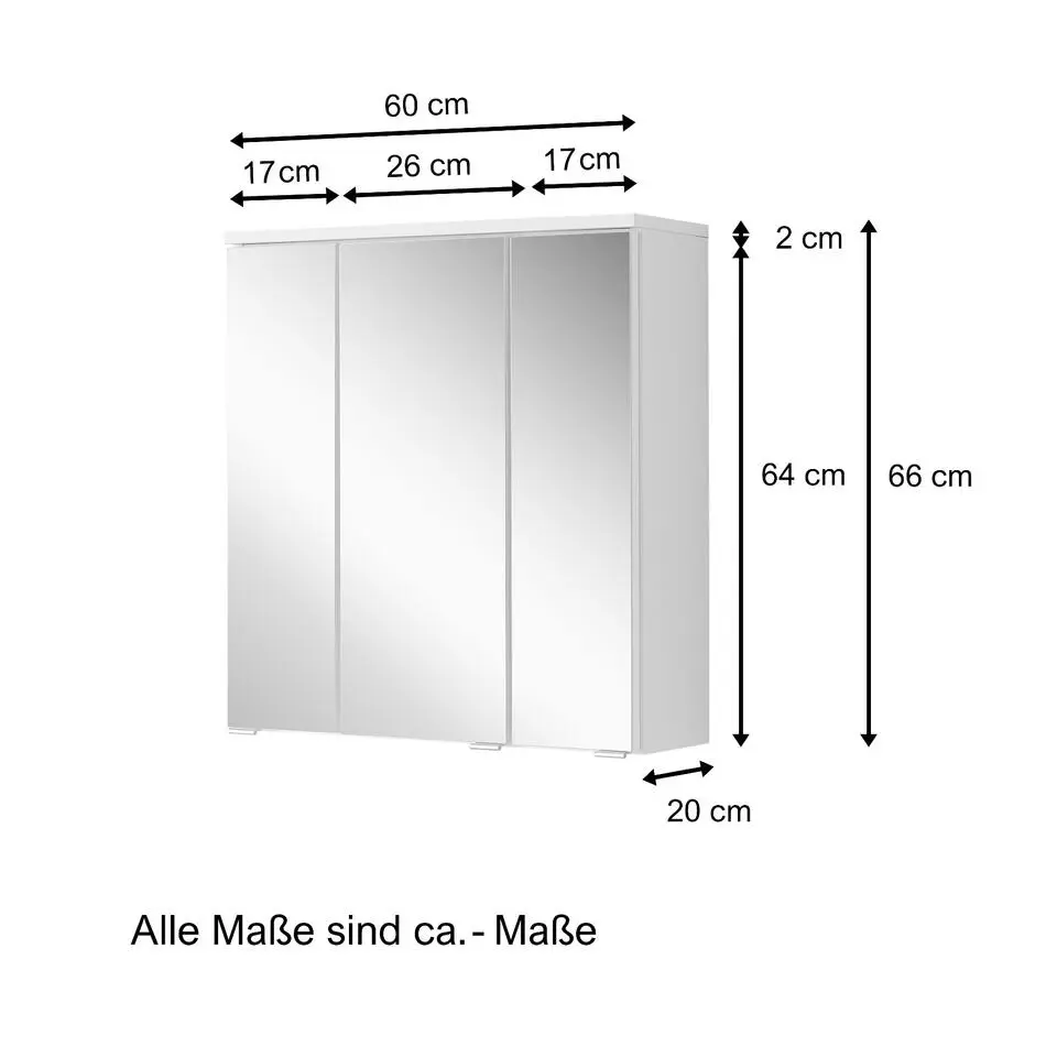 Spiegelkast Pollet 60cm 3 deuren - wit