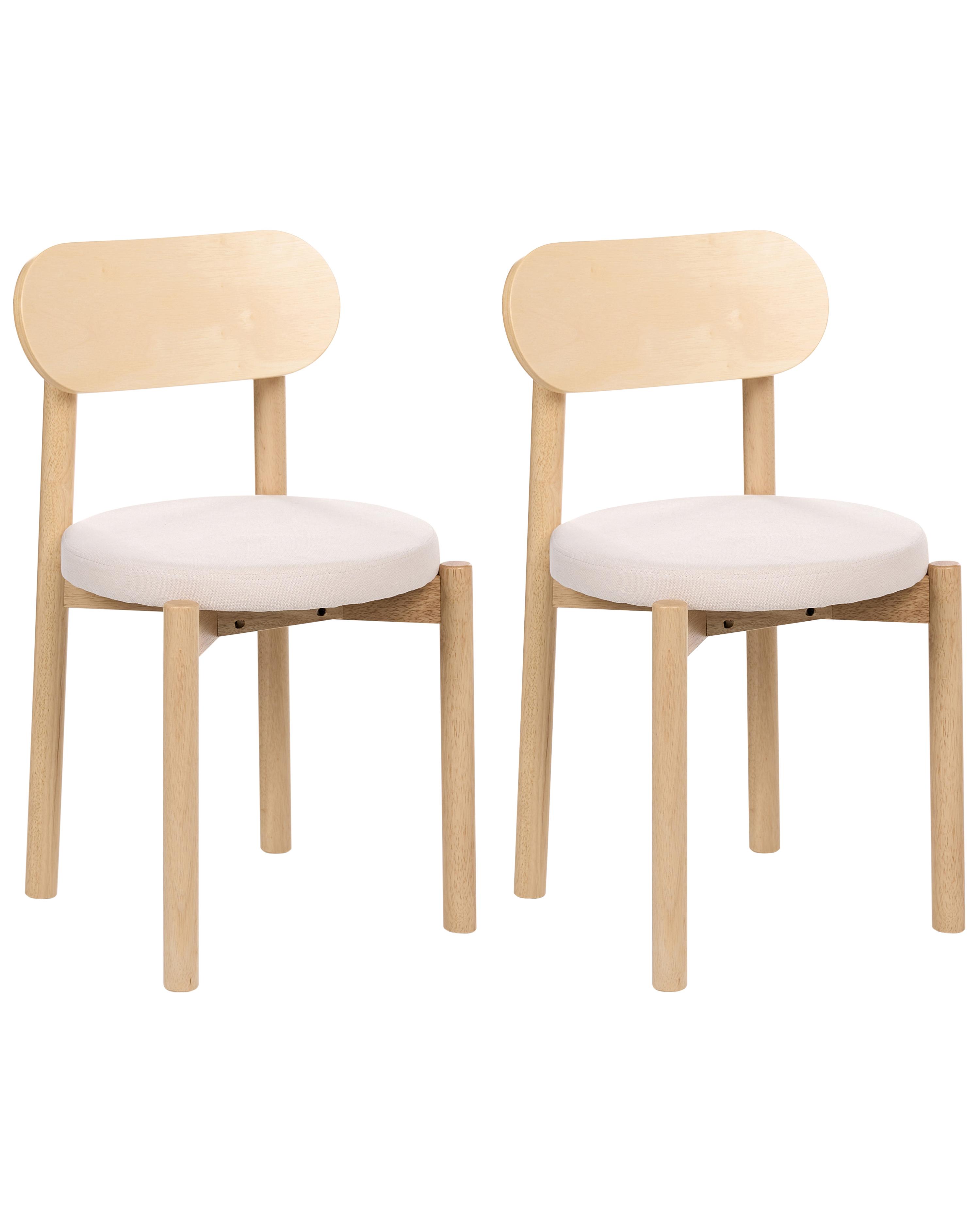 Set of 2 Dining Chairs PAULINA Wood Light Brown/ Light Beige