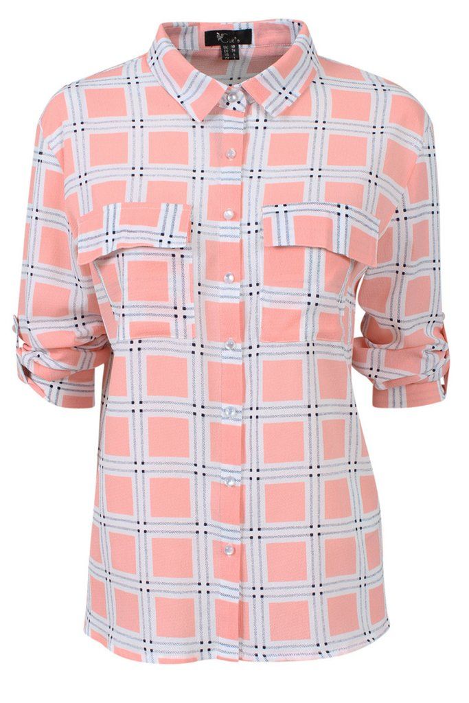 Cutie London Pink Check Roll Sleeve Button-Up Shirt