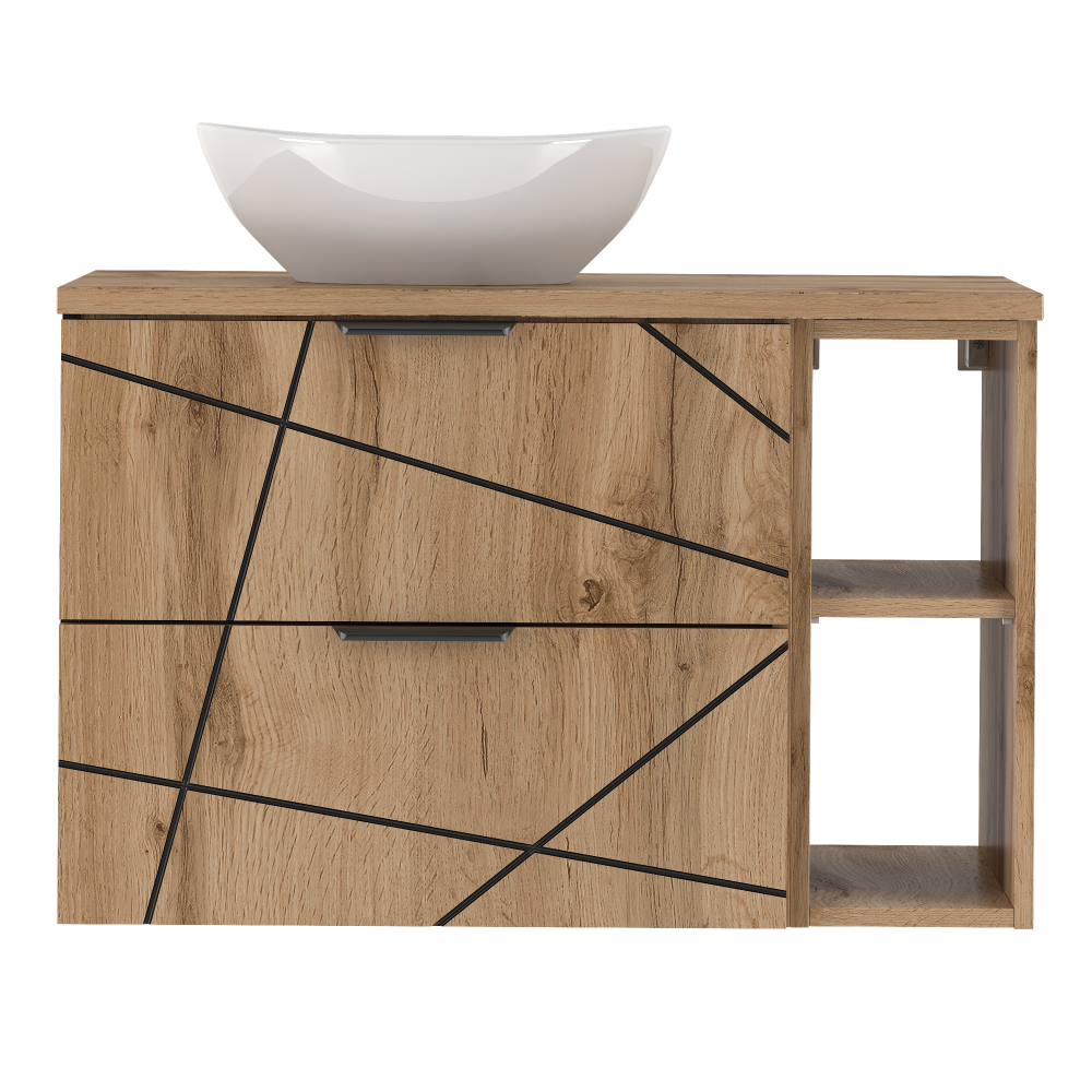 Zestaw Łazienkowy 80cm Szafka z Blatem Regał Umywalka Dąb Wotan Wood