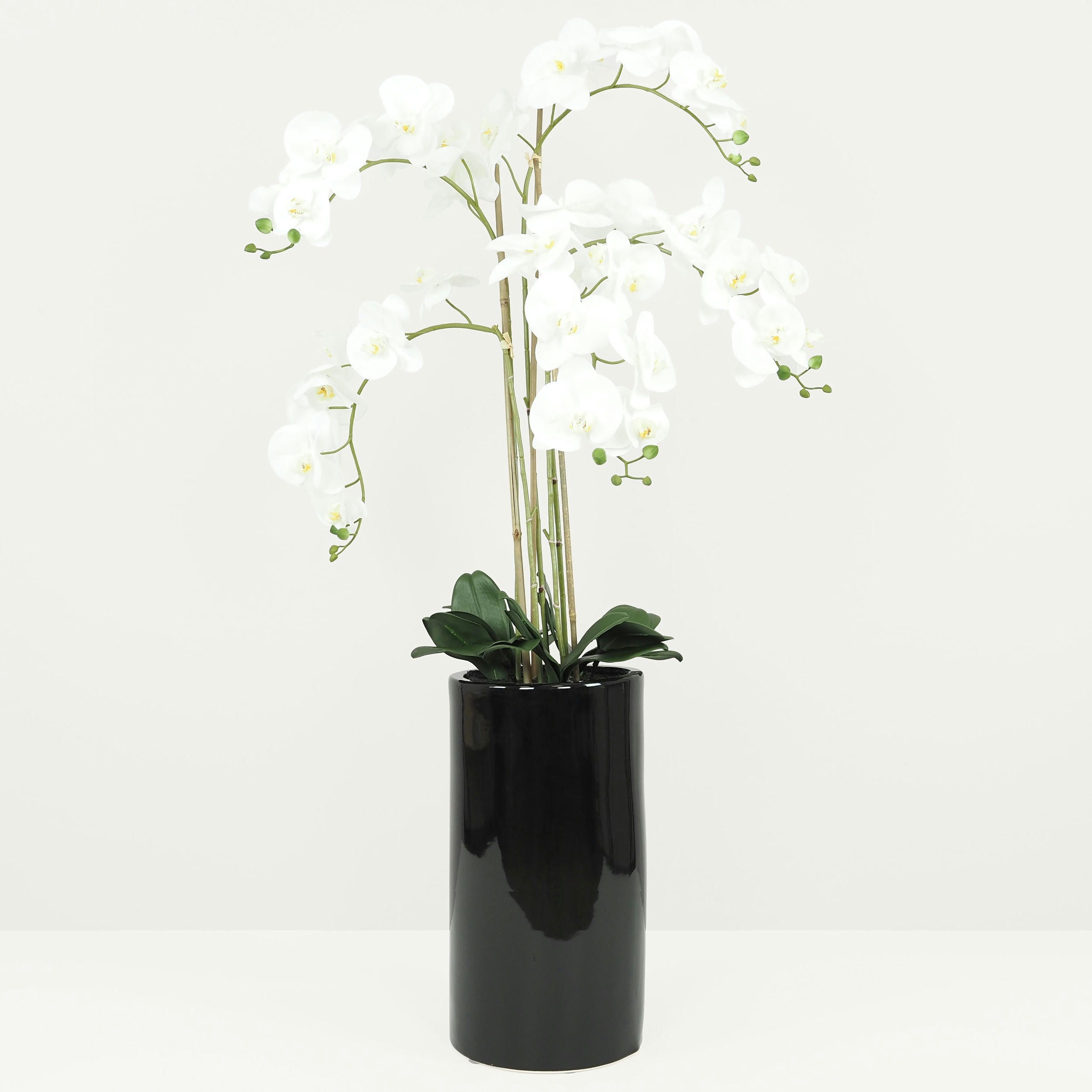 - Orchidée artificielle blanche géante pot noir brillant 135cm