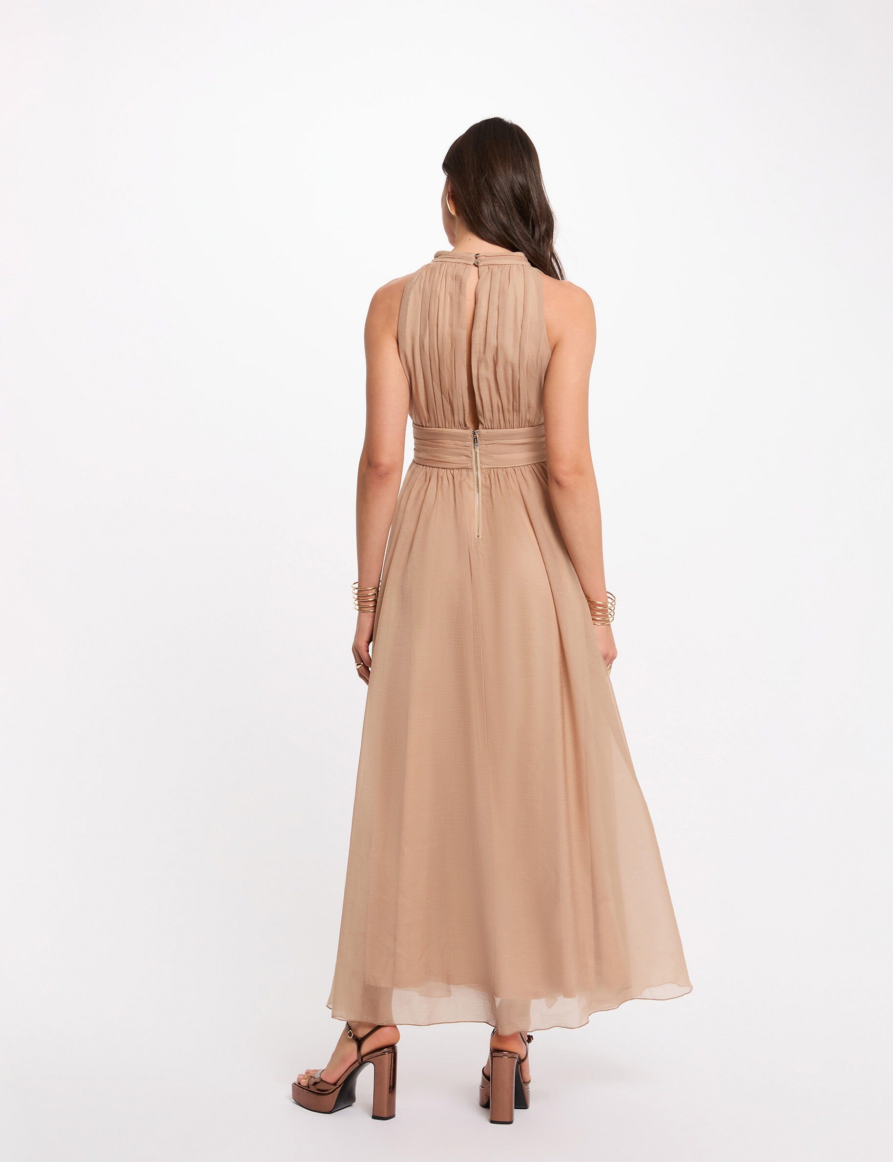Long Dress With High Neck Taupe Women
