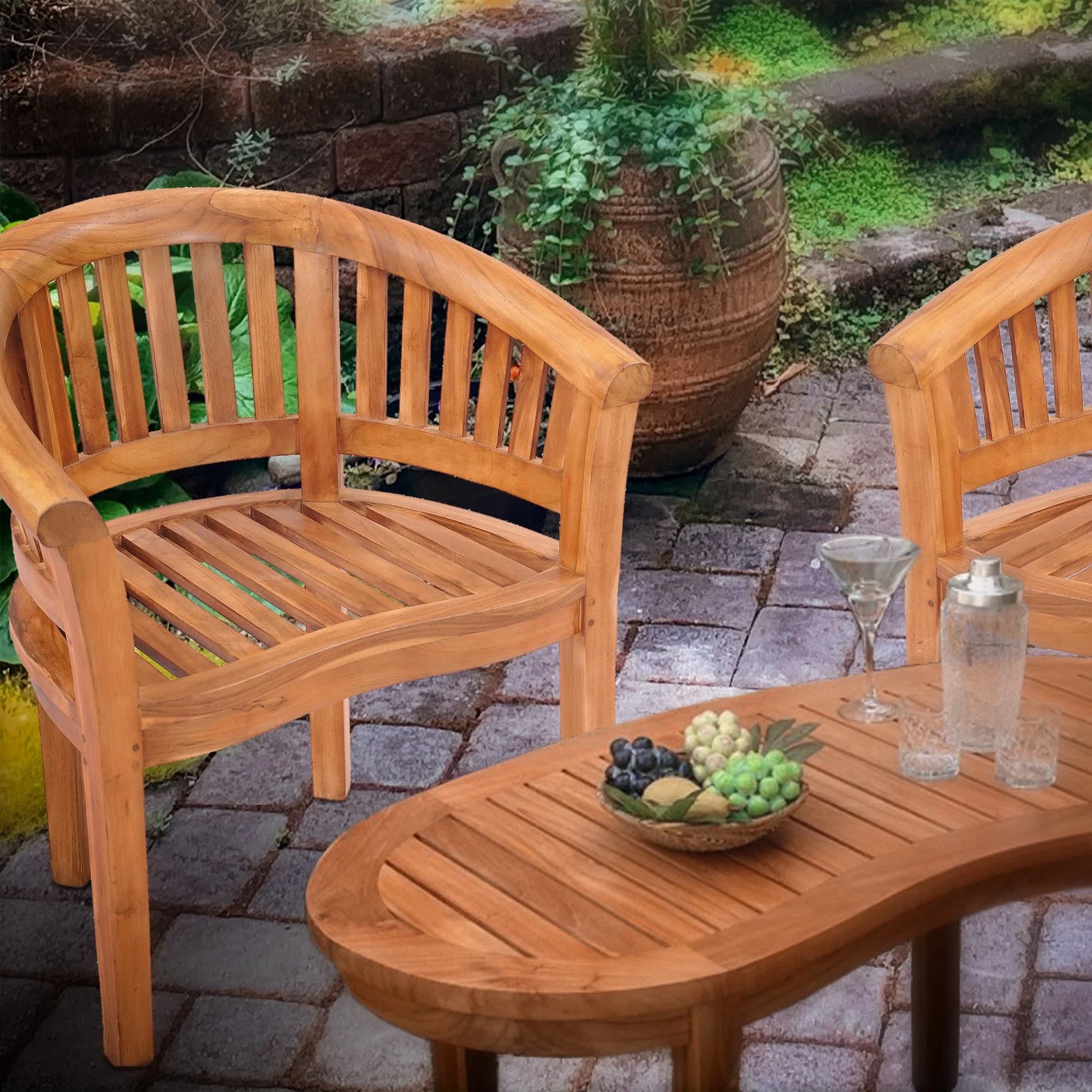 Chic Teak Peanut Teak Wood Indoor/ Outdoor Dining Arm Chair