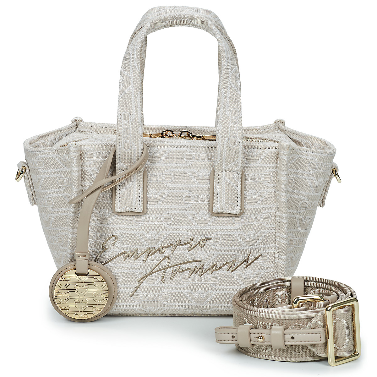 Emporio Armani - TOTE M CANVAS JAQUARD MONOGRAM - Beige / White
