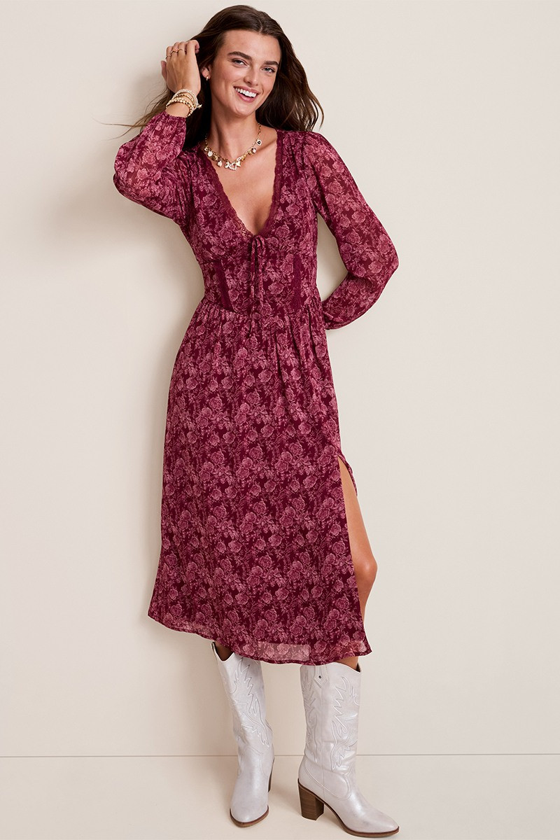 Gina Lace Trim Floral Midi Dress