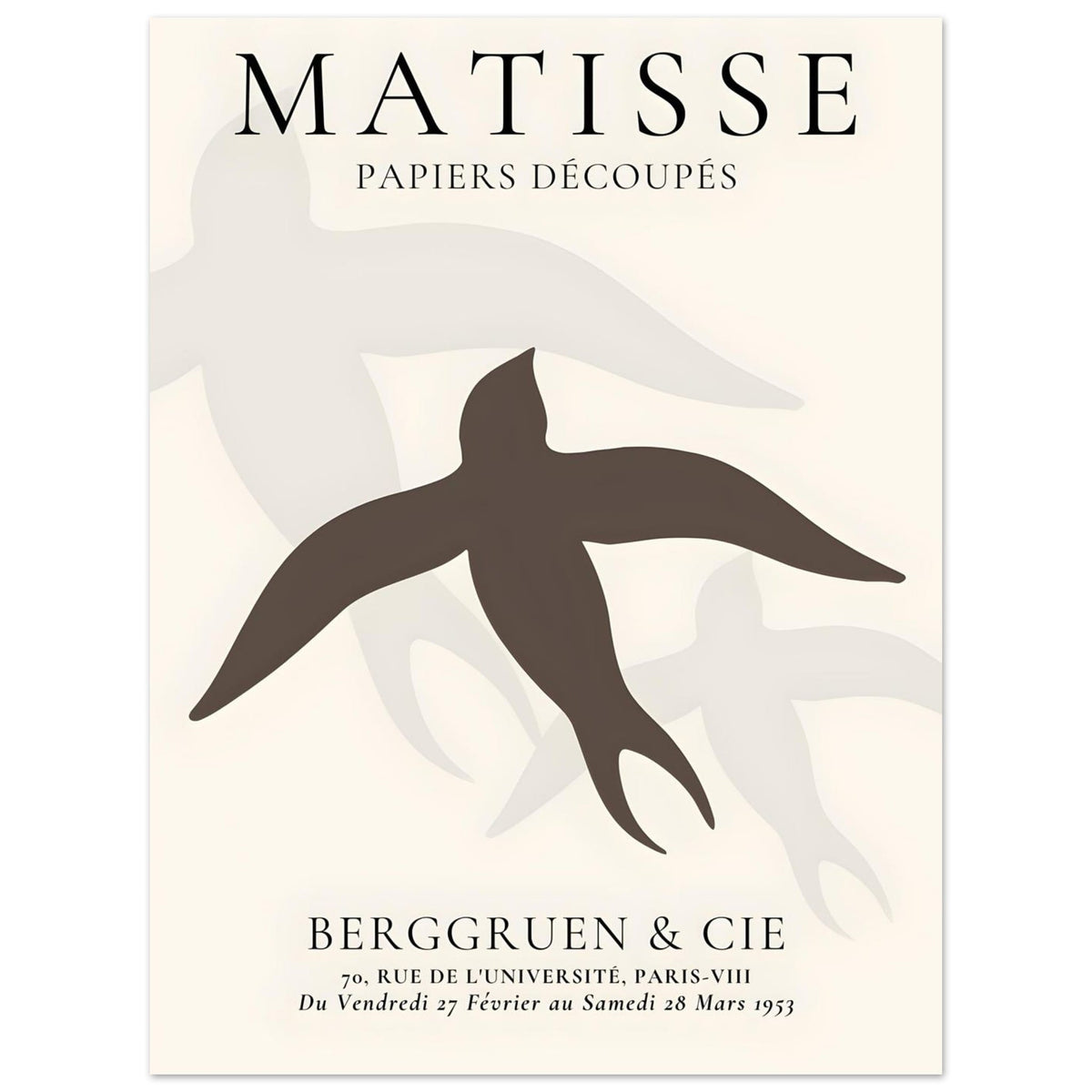 Artfulprints Poster Matisse - Birds silhouettes  - 30x40 cm - Bruin