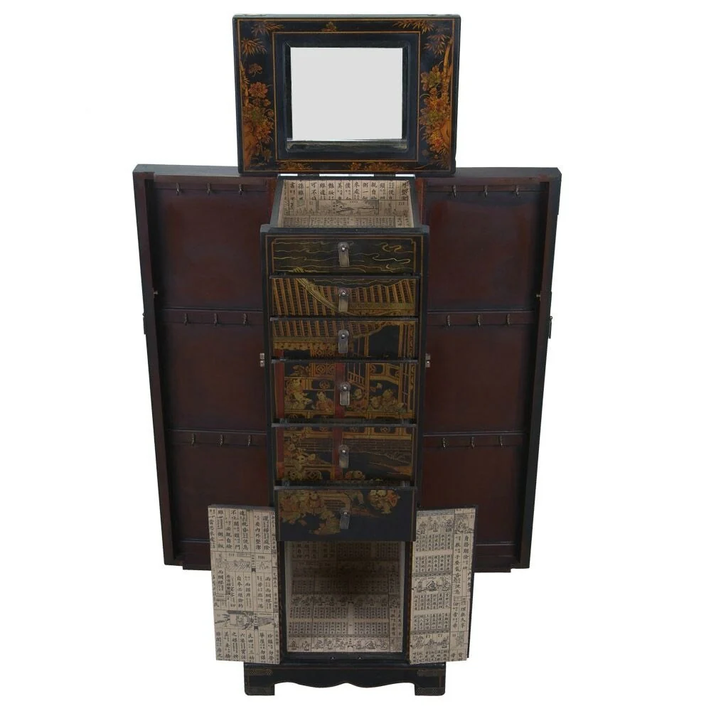 Handmade Hand-painted Oriental Jewelry Armoire (China)
