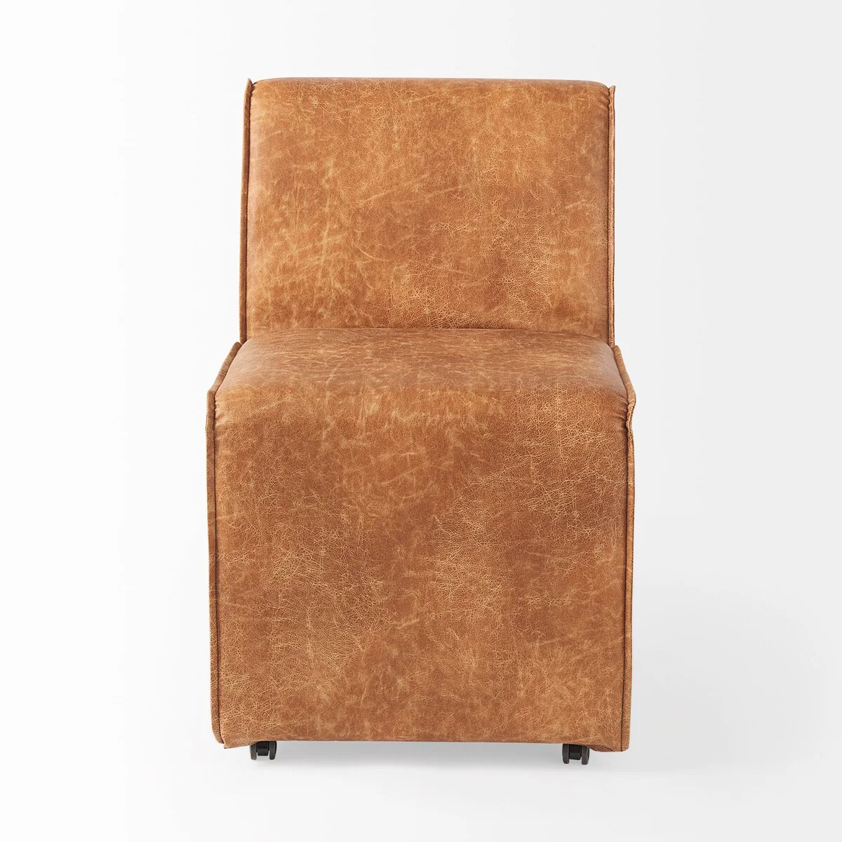 Damon Cognac Brown Faux Leather Dining Chair - 20.4W x 27.1D x 31.2H