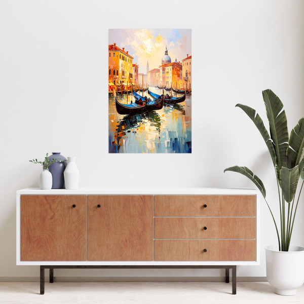 Plakat samoprzylepny do salonu Feeby Wenecja Miasto Gondole Włochy 20x30