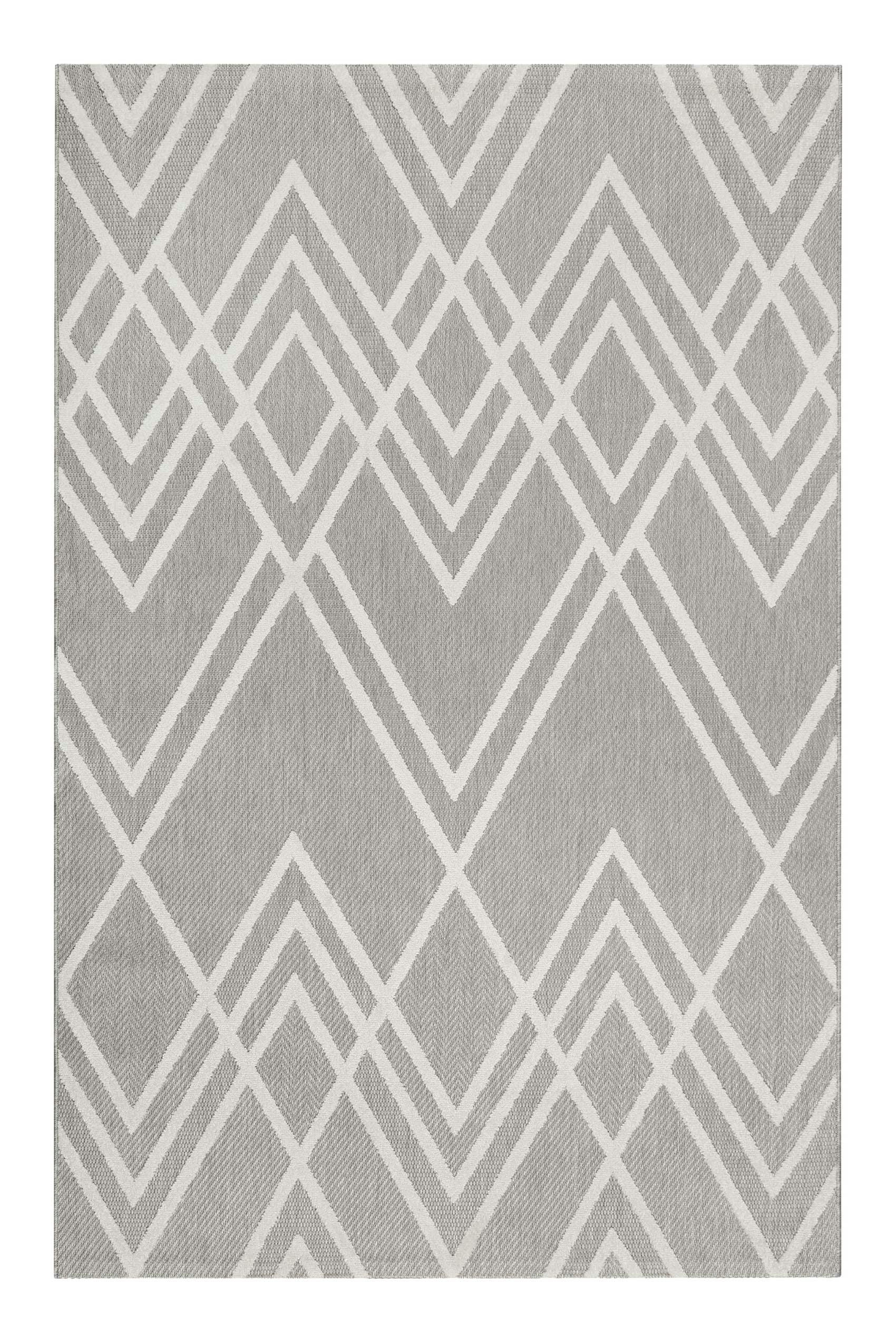RAVE - Tapis intérieur/extérieur graphique à relief gris et blanc 200x290