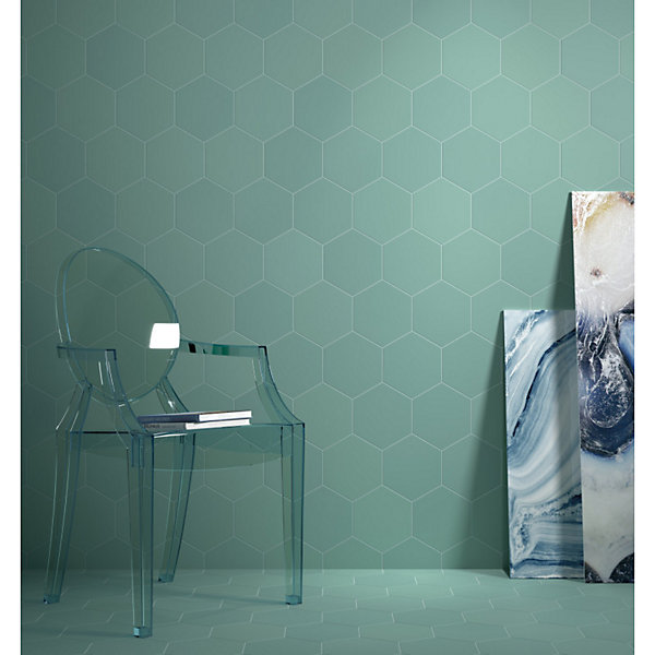 Carrelage sol / mur hexagonal uni bleu vert 17,5x20 cm COIMBRA JADE 30633
