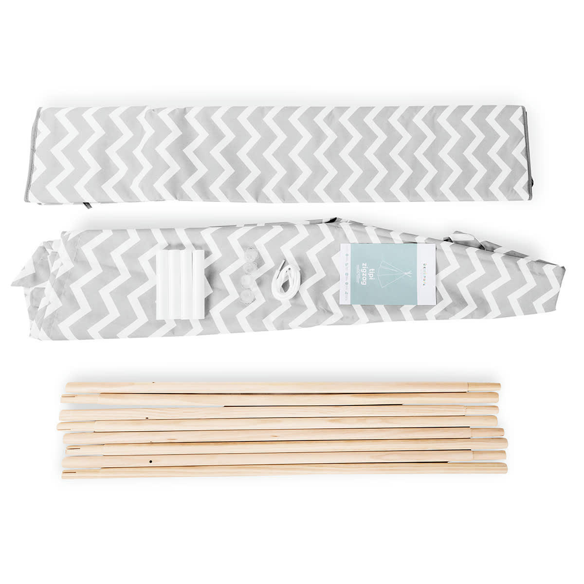 - Tente tipi pour enfants en bois naturel et polyester blanc et gris