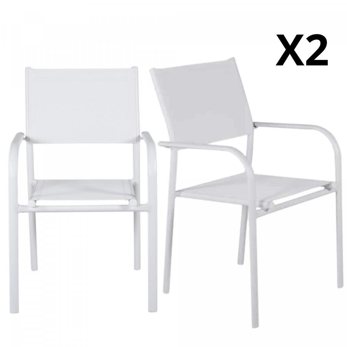 ANGIE - Lot de 2 chaises de jardin tendance en métal et tissu blanc