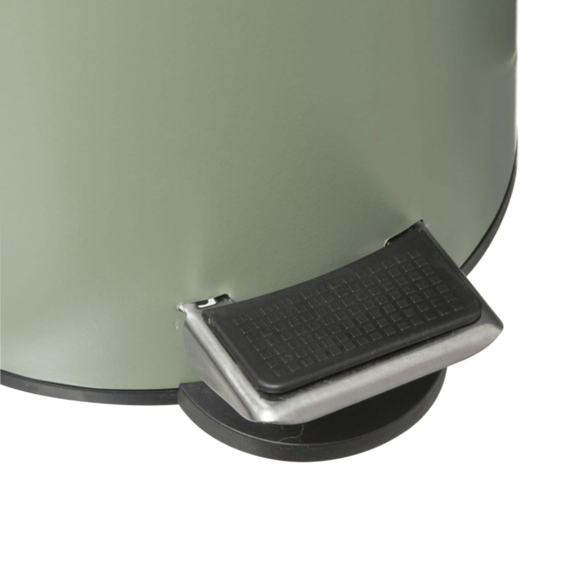 - Poubelle salle de bain métal vert kaki couvercle bambou - 3L