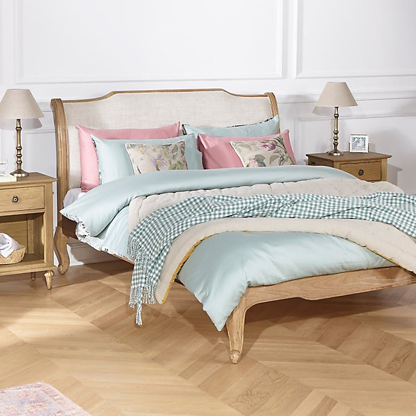 Lit double ELIZAStyle shabby chic en chêne et lin premium 160 x 200