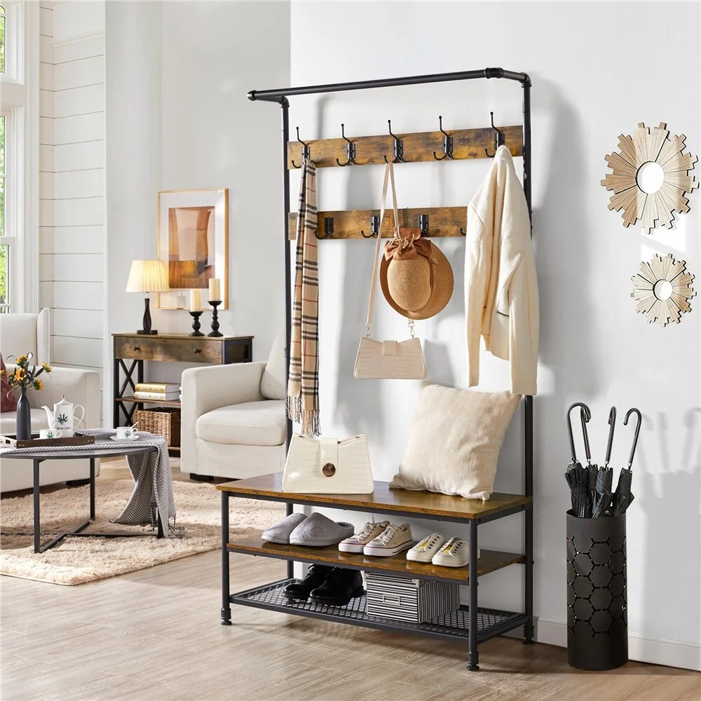 Yaheetech Entryway Hall Tree with Storage Shelves and Coat Hooks