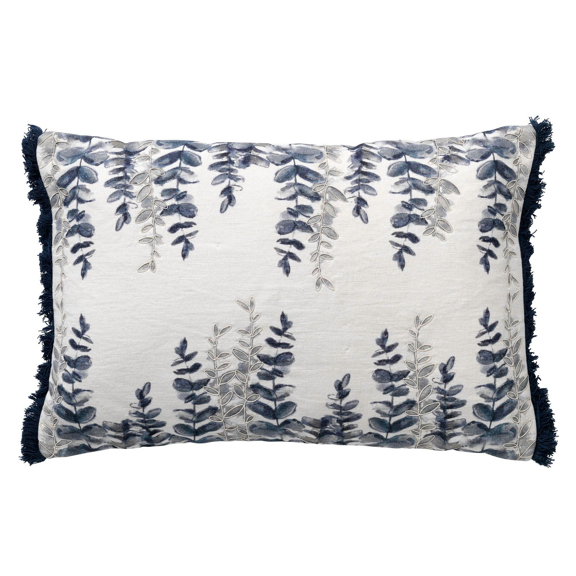 - Coussin bleu en coton 40x60 cm avec motif fleuri