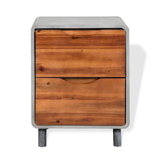 NNEVL Nightstand Concrete Solid Acacia Wood 40x30x50 cm