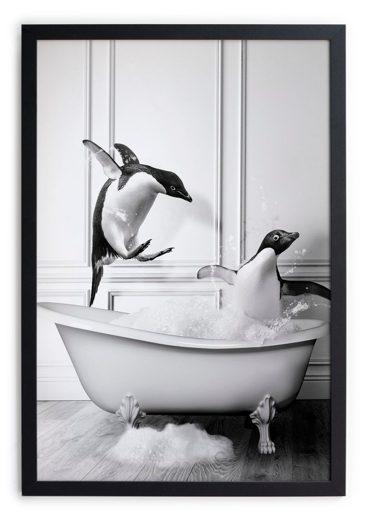 Zwarte lijst met kader 40x30 pinguïns in het bad