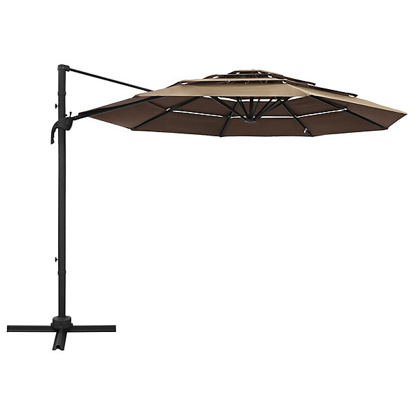 Parasol à 4 niveaux avec mât aluminium taupe Helloshop26