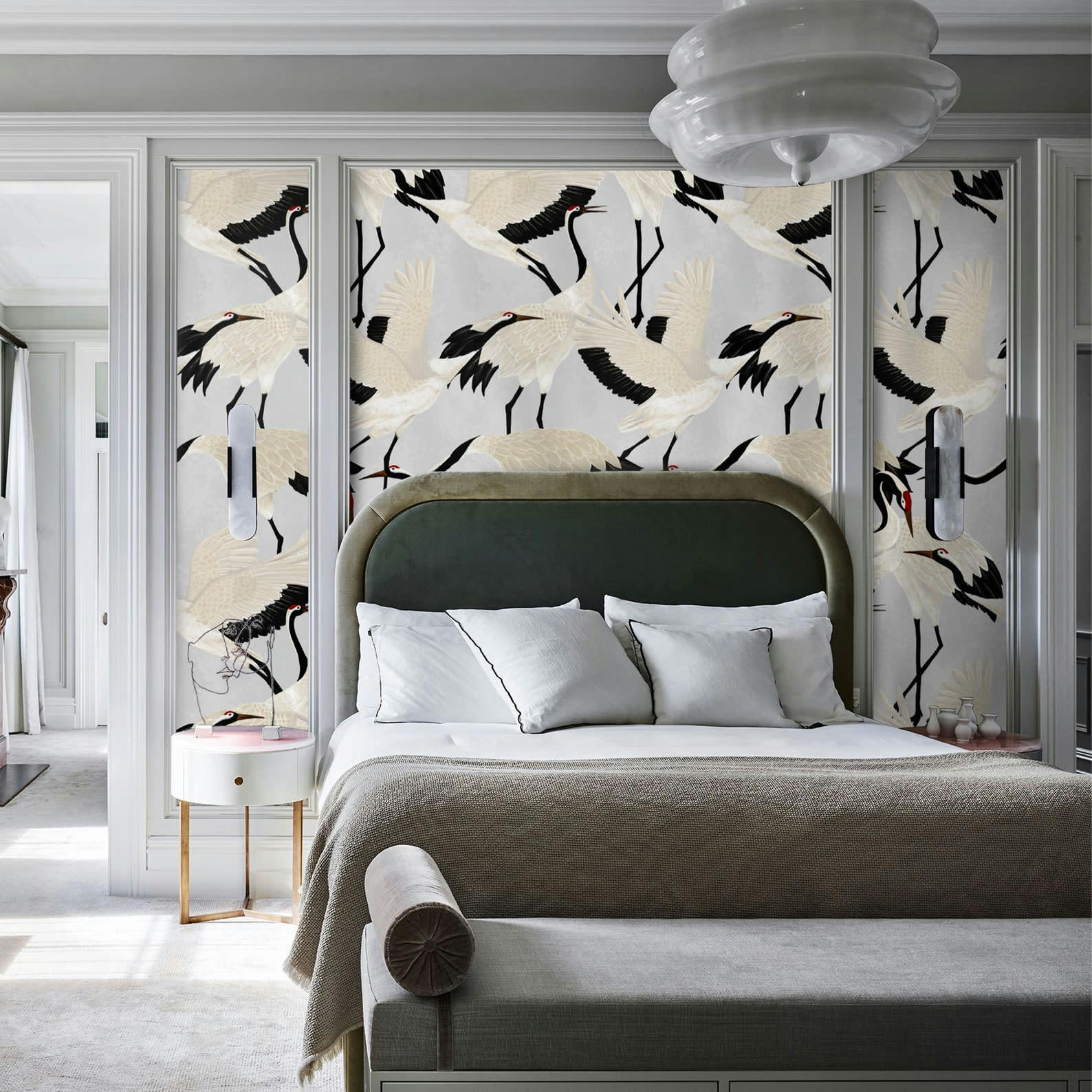 ASIATICHE - Papier Peint Hérons Gris 250x200 cm
