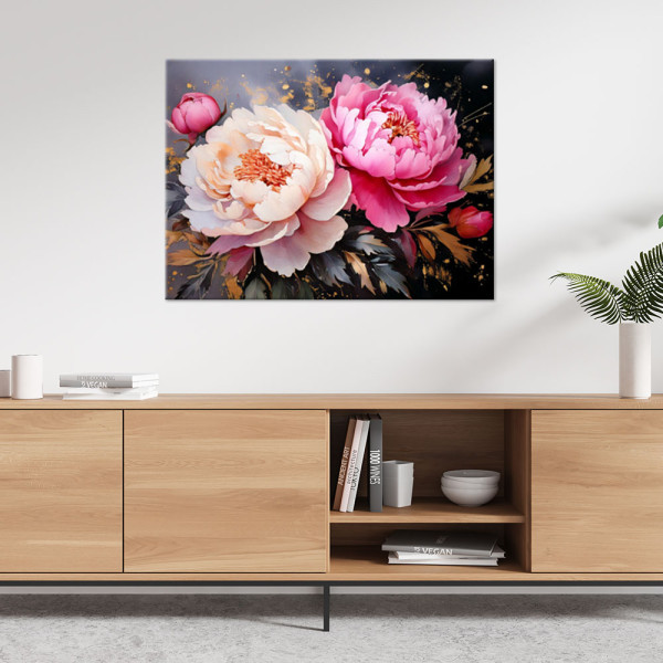 Feeby Obraz do salonu sypialni, Piwonie Kwiaty różowe 60x40