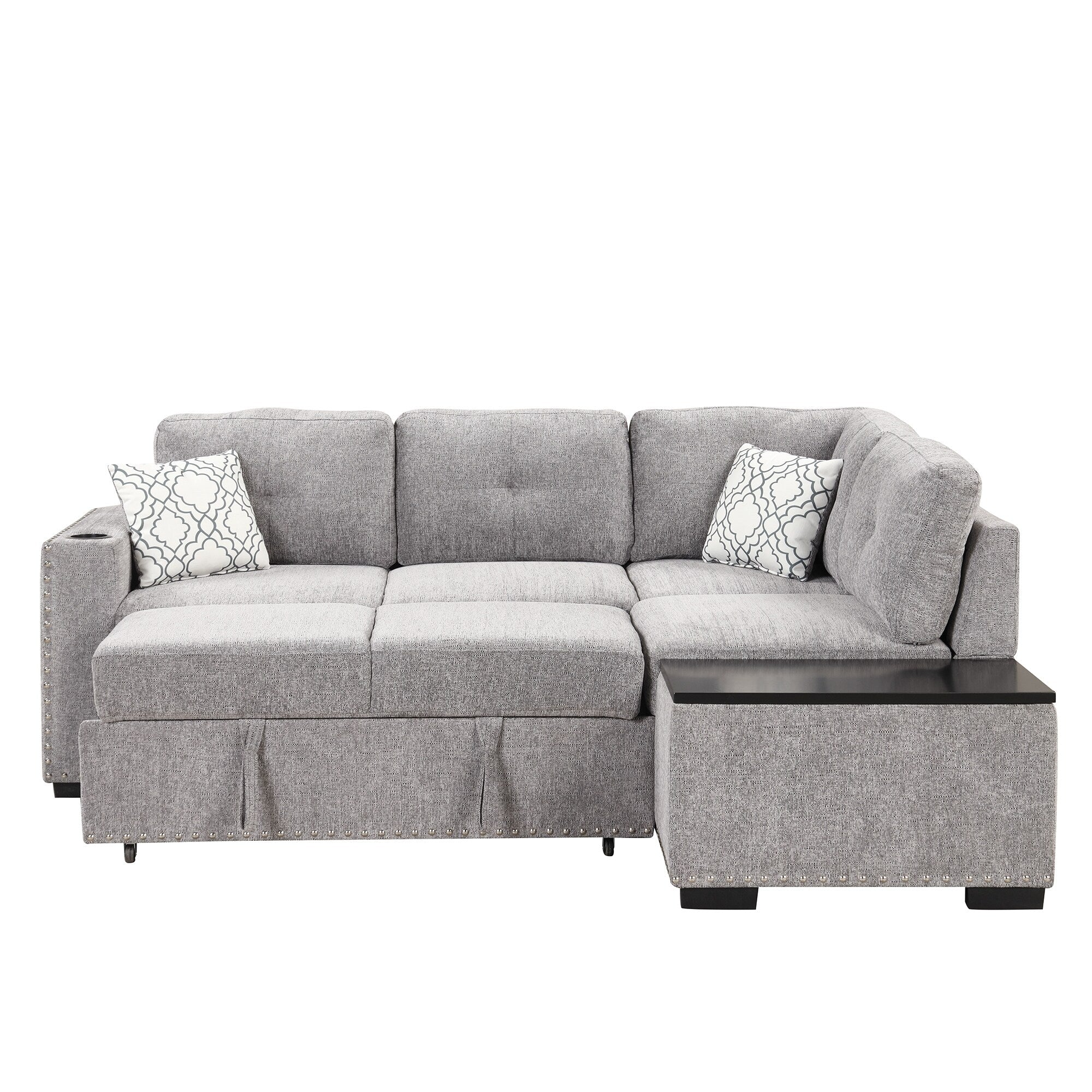 Modern L Shaped Sleeper Sofa with USB Ports and Storage and Cup Holders for Small Living Rooms or Guest Spaces