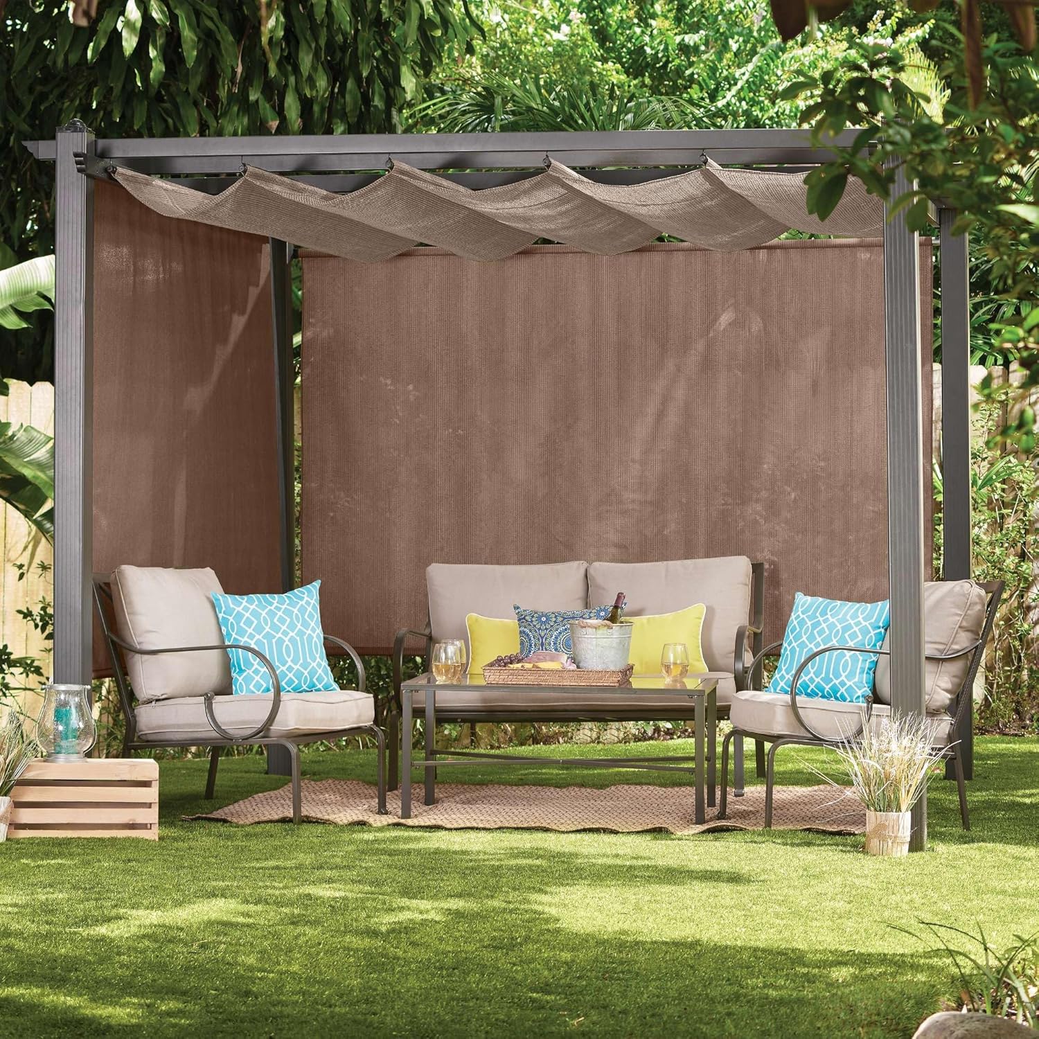 Coolaroo Outdoor Roller Shade with Wand - 95% UV Block Breathable Light Filtering Shade for Patio or Porch  Fade-Resistant  Easy-Clean Fabric  10ft x 8ft  Walnut