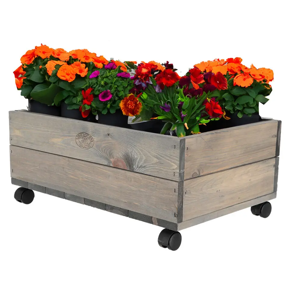 Esschert design plantenbak met zwenkwielen - hout - 59 x 39 x 25 cm