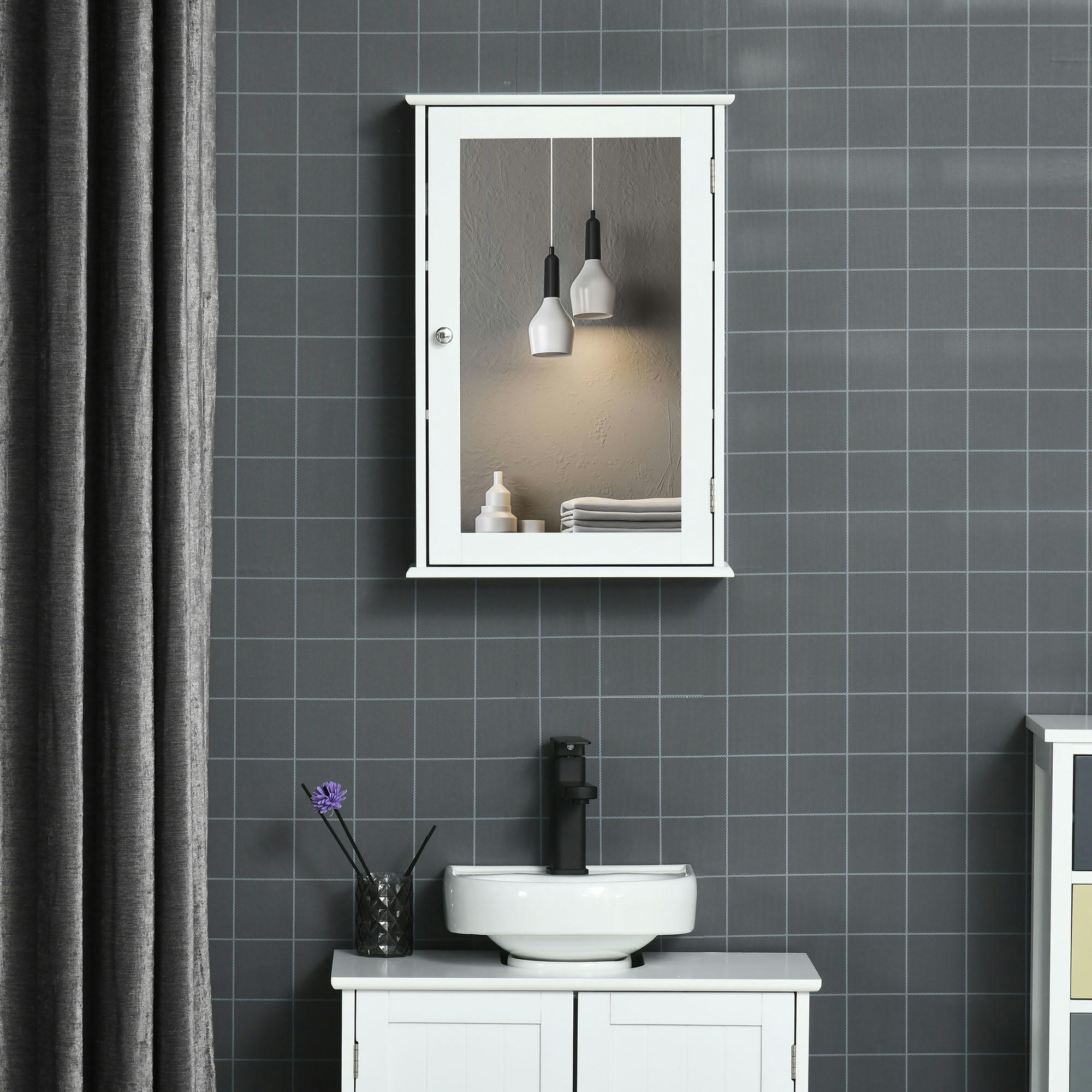 - Armoire murale salle de bain avec miroir - porte, 2 étagères - blanc