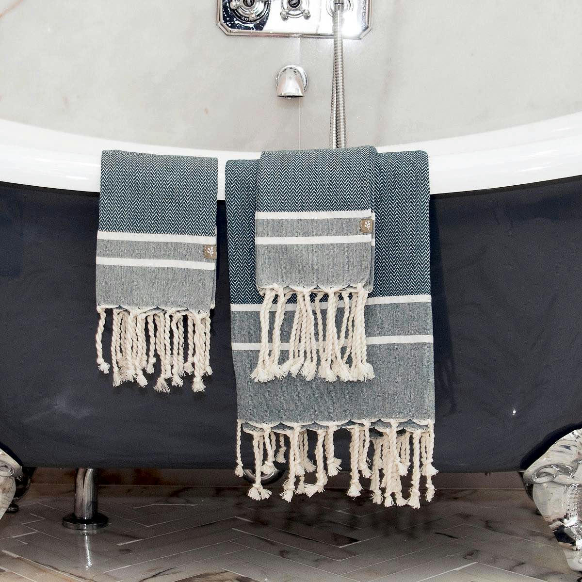 STOCKHOLM - Set bain, 1 fouta + 2 serviettes coton  100x200 bleu pétrole